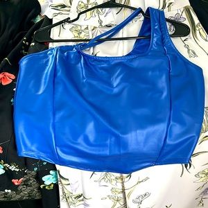 One Shoulder Blue Leather Top